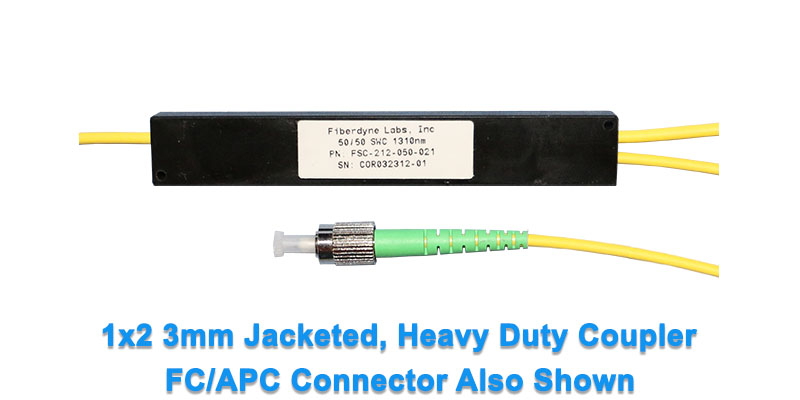 1x2, 3mm Jacketed, Heavy Duty Coupler, FC Connector Also Shown