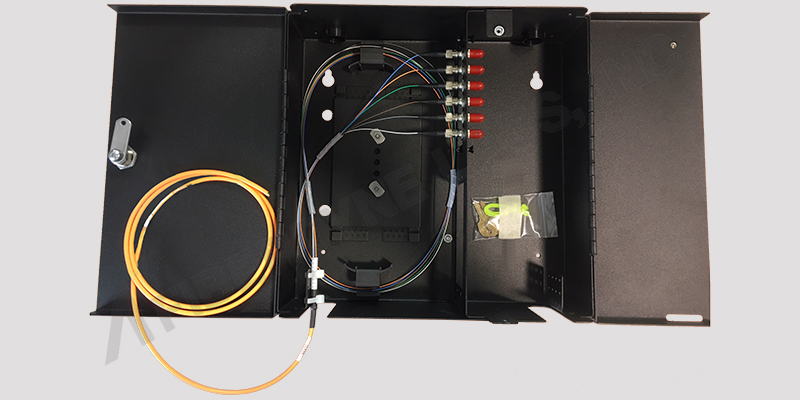 Multimode Wallmount Termination Box with Splicing, 6 Fiber ST-Pigtail