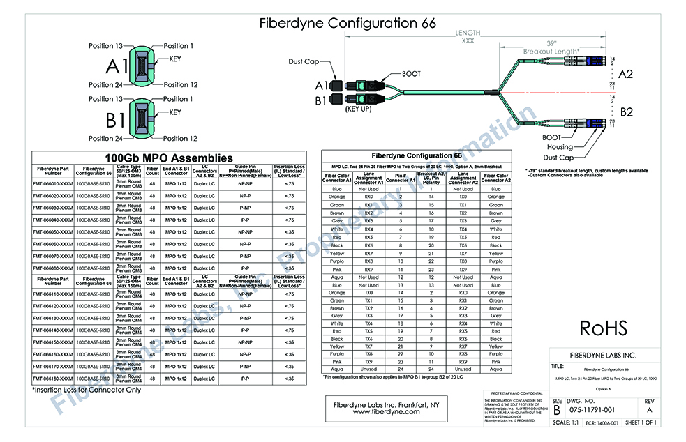 Configuration 66 MPO-LC, Two 24 Pin 20 Fiber to Two groups of 20 LC, 100G, Option A, 2mm Breakout.psd